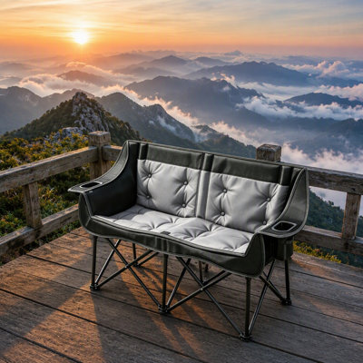 Causeuse de camping surdimensionnée et chauffante double pliante, chaise d'extérieur rembourrée avec 4 zones de chauffage et 3 réglages de chaleur pour une détente confortable dans la cour et le camping