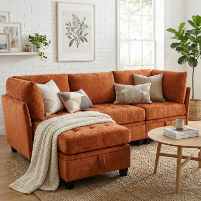 Canapé modulaire en chenille 4 pièces avec siège de rangement et canapé modulaire 4 pièces