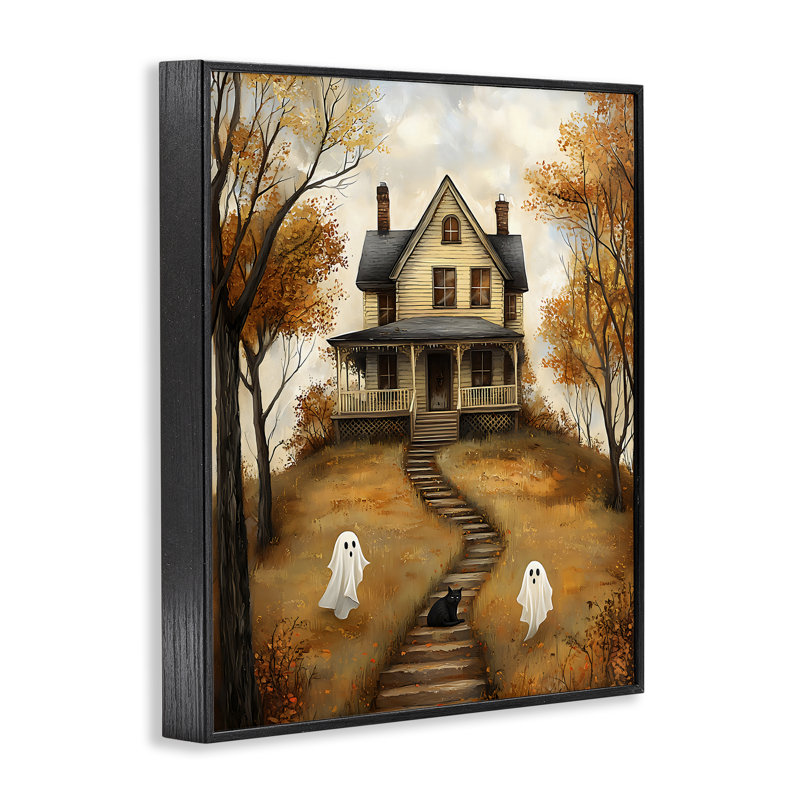 Cozy Halloween House, giclée encadrée, design par Creative Studio, H 14 po x l 11 po, Giclée encadrée noir minuit