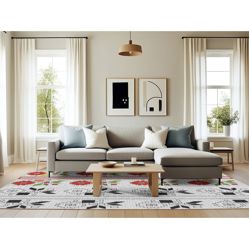 Tapis rouge à motif floral, Rectangle 6 pi x 9 pi