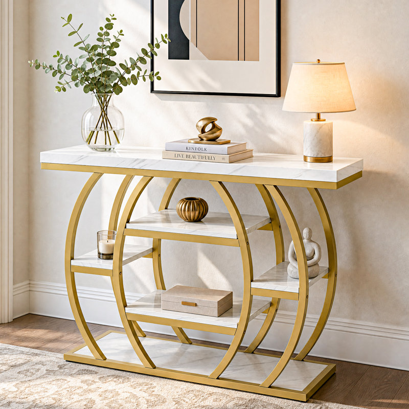 41.33'' Gold Console Table with Storage Shelves