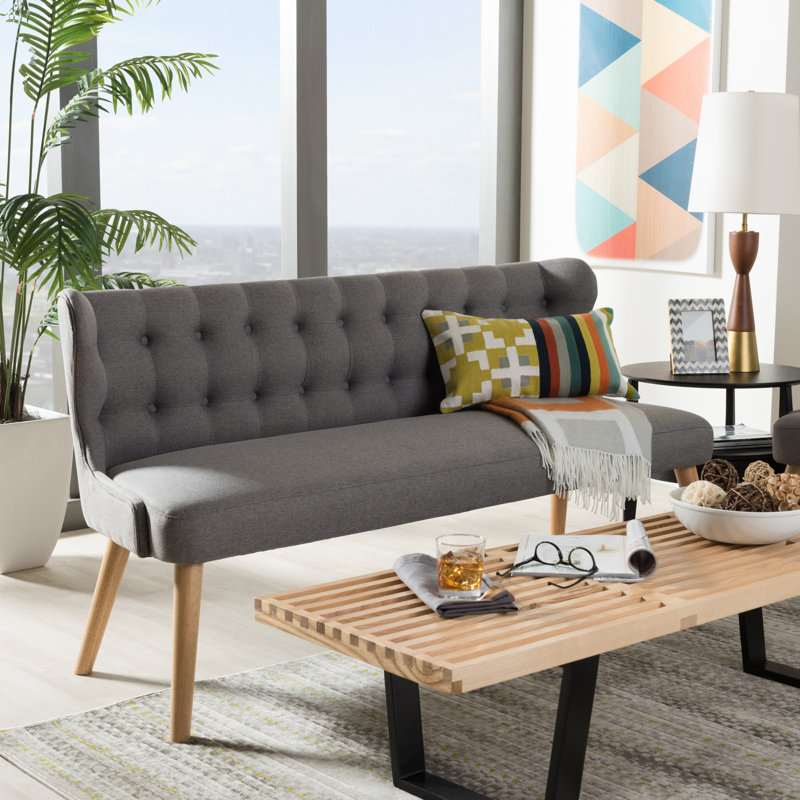 Melody Mid-Century Modern and Natural Wood Finishing 3-Seater Settee Bench