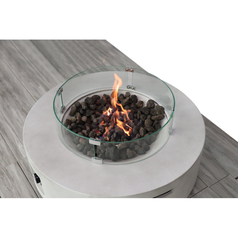 Abigale Round Propane Fire Pit Table, Concrete