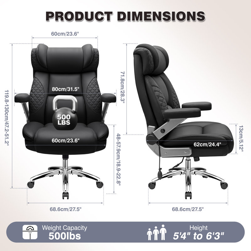 Joulon Ergonomic Tufted Big Tall  Adjustable Lumbar Support Executive Office Chair 500lbs, Black