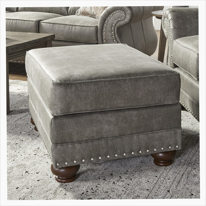 Shandon Fabric Upholstered Nailhead Ottoman, Goliath Mica