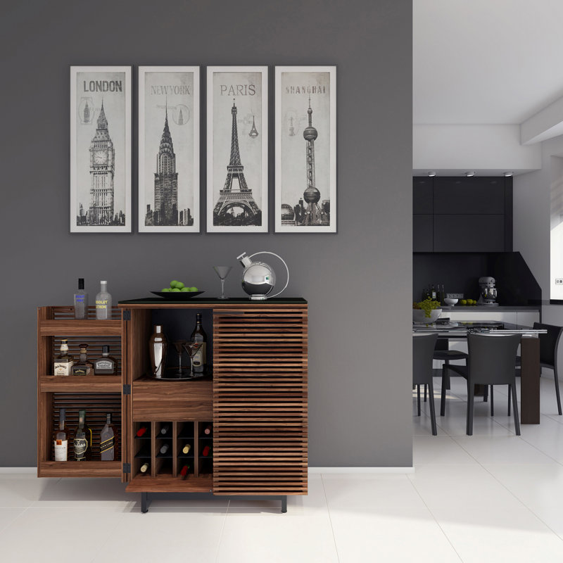 Corridor Glass Bar Cabinet, Natural Walnut