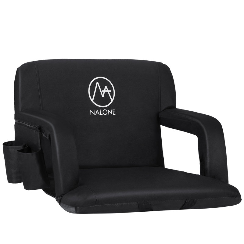 Folding Stadium Seat With Padded Reclining Cushion And Armrest, 1, Black