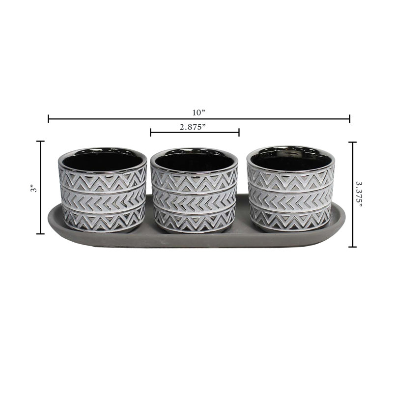Kuzey Ceramic Pot Planter, Silver/White