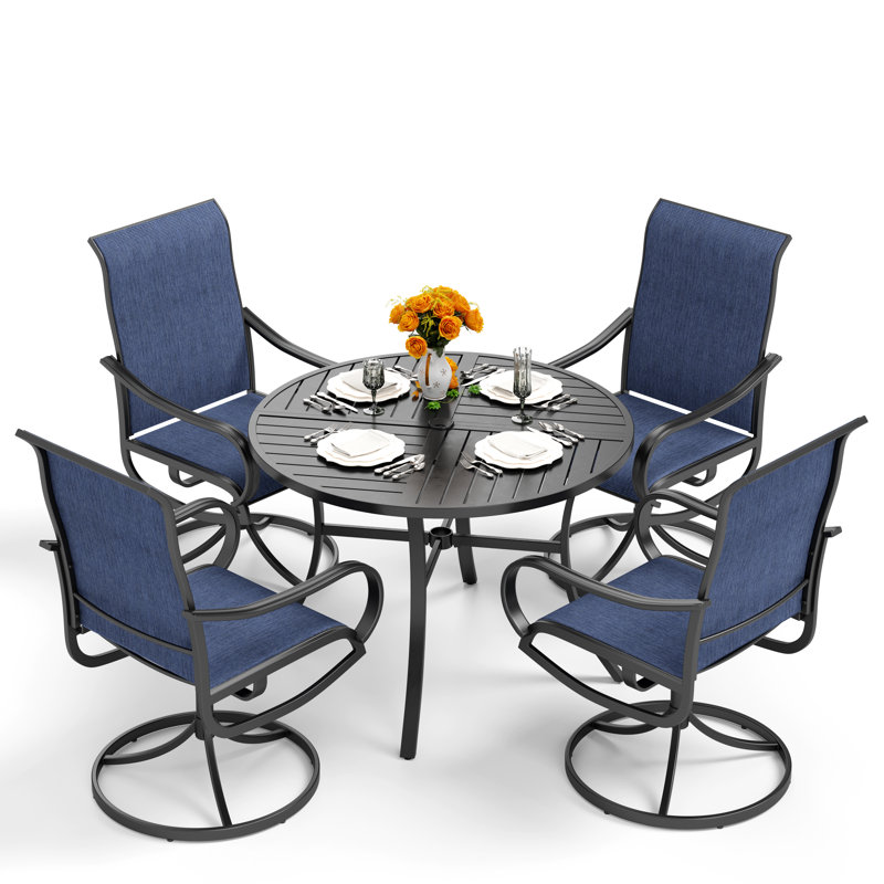 Ensemble repas de patio en métal avec table ronde Sutiya, 4