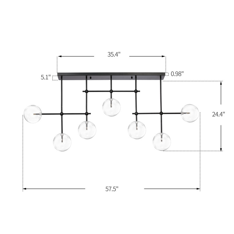 Anusca 7 - Glass Modern Orb Linear Chandelier, Black