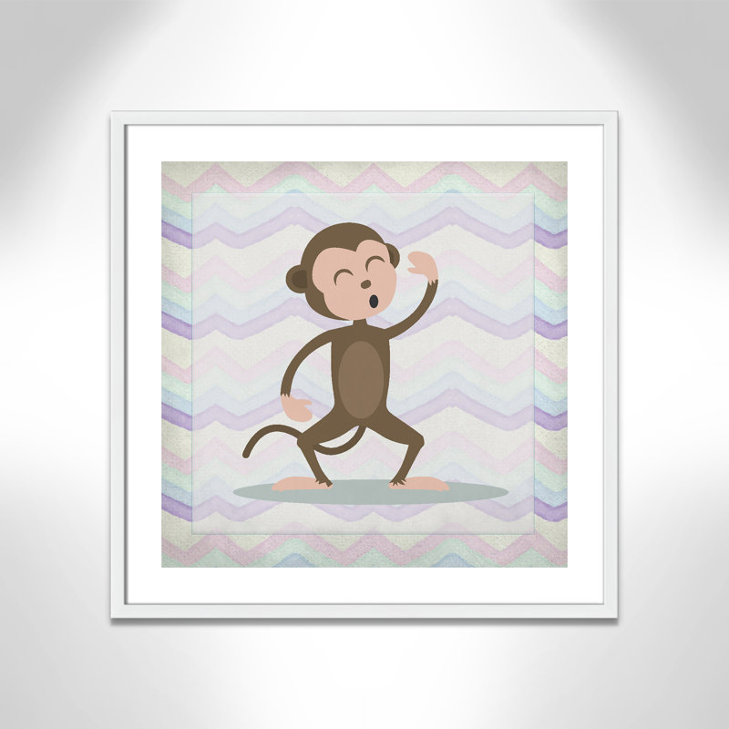 Adhésif décoratif «Pink Monkey Time», Encadré de boîte blanc, H 26,5 po x l 26,5 po x P 1,18 po