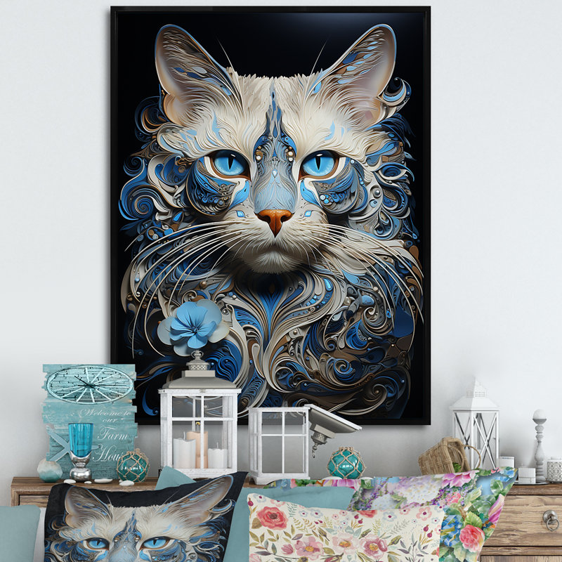 Chat siamois sérénade - impressions sur toile, H 40 po x l 30 po x P 1,5 po, Cadre flottant noir