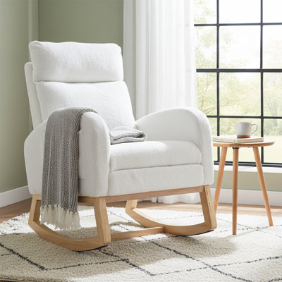 Teddy Fabric Upholstered High Back Rocking Chair with A Storage Pocket and Adjustable Footstool by Isabelle & Max