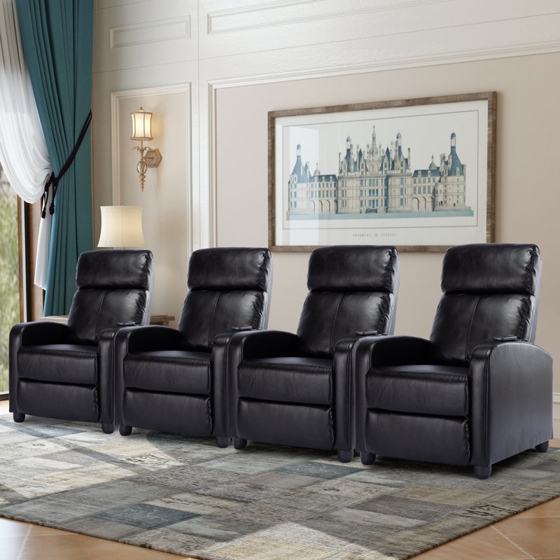 25.6" Wide Modern Soft Breathable Faux Leather Massage Home Theater Individual Seat with Remote Control  (Set of 4)