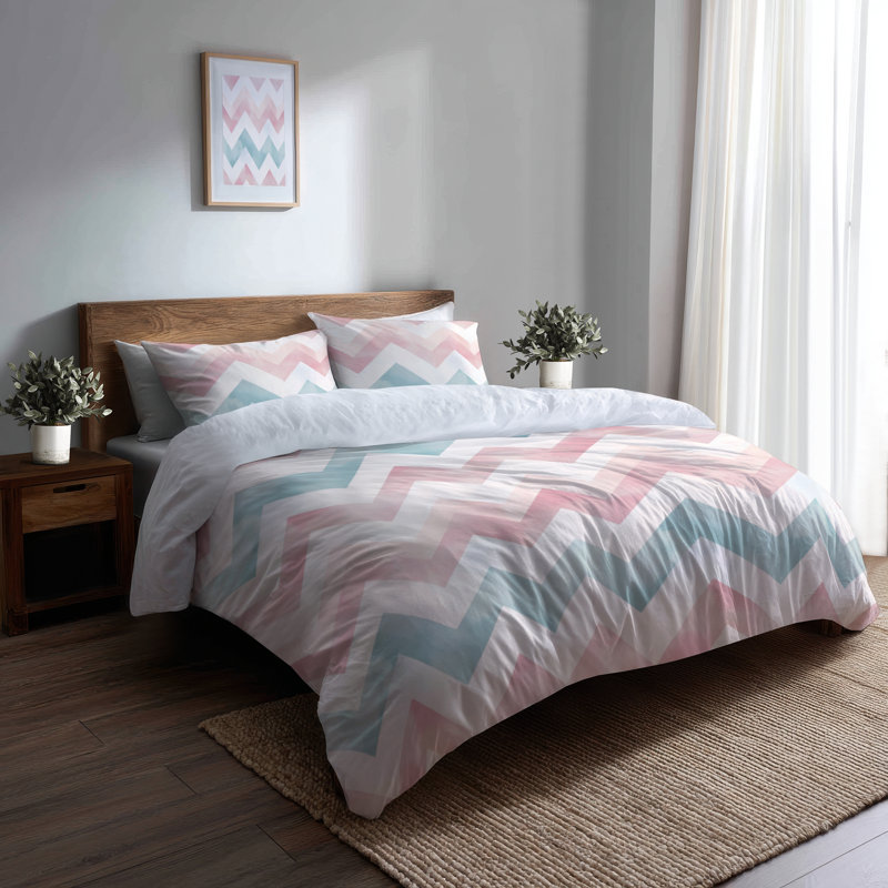 Ensemble de literie à motif géométrique pour enfants, 3 pièces - Housse de couette et coussin décoratif, Très grand lit
