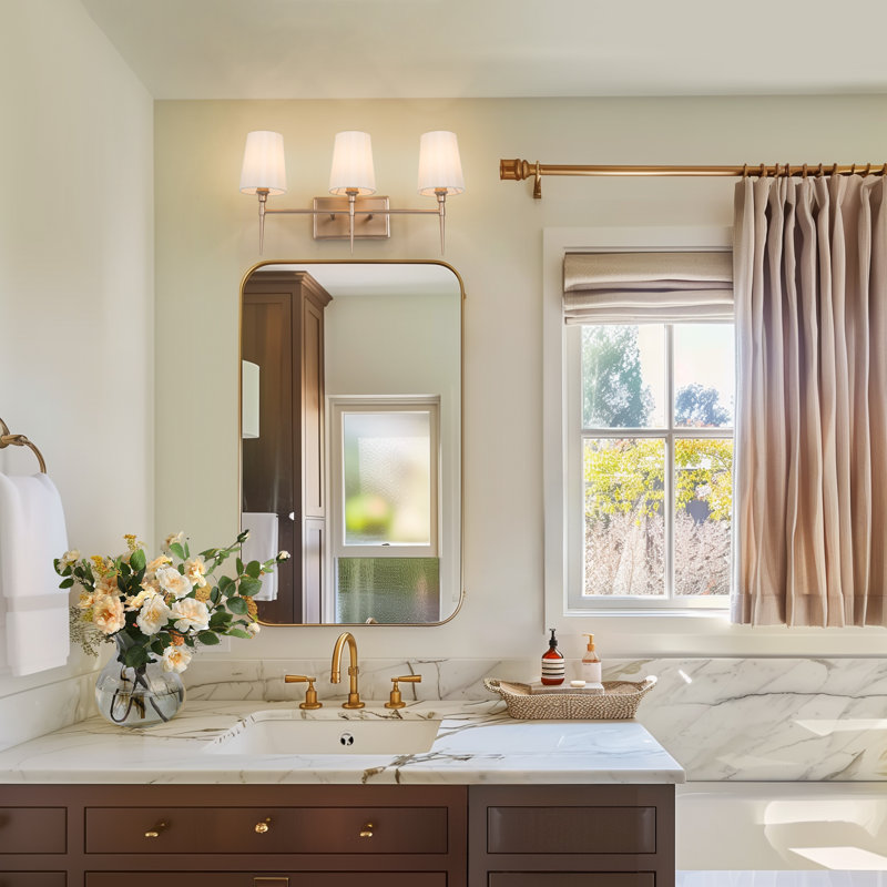 Lidia 3 - Light Dimmable Amber Gold Vanity Light with Off-White Shades