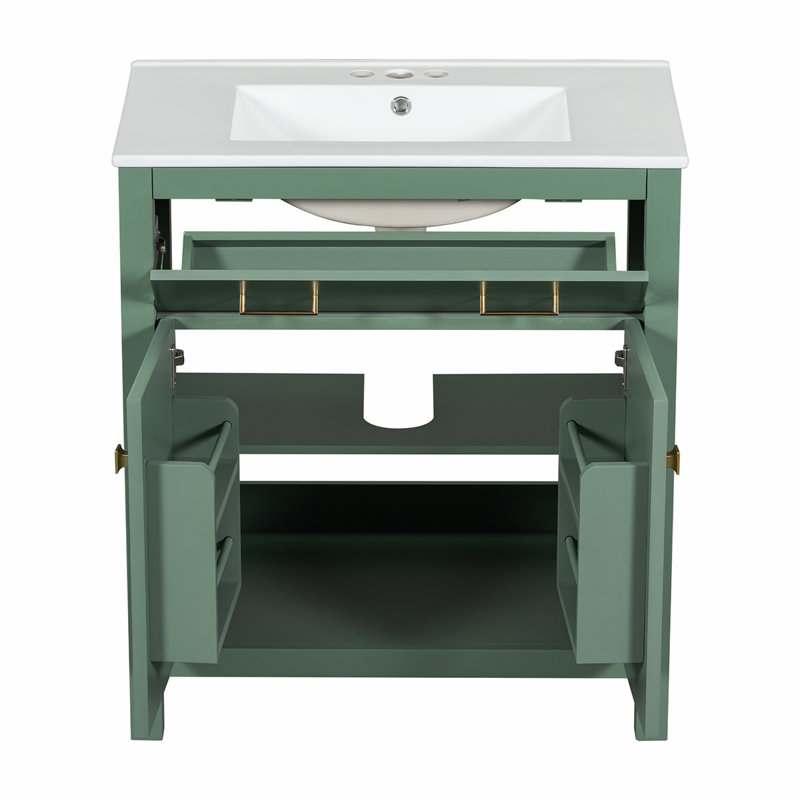 Meuble-lavabo 30 po avec lavabo en céramique, Vert