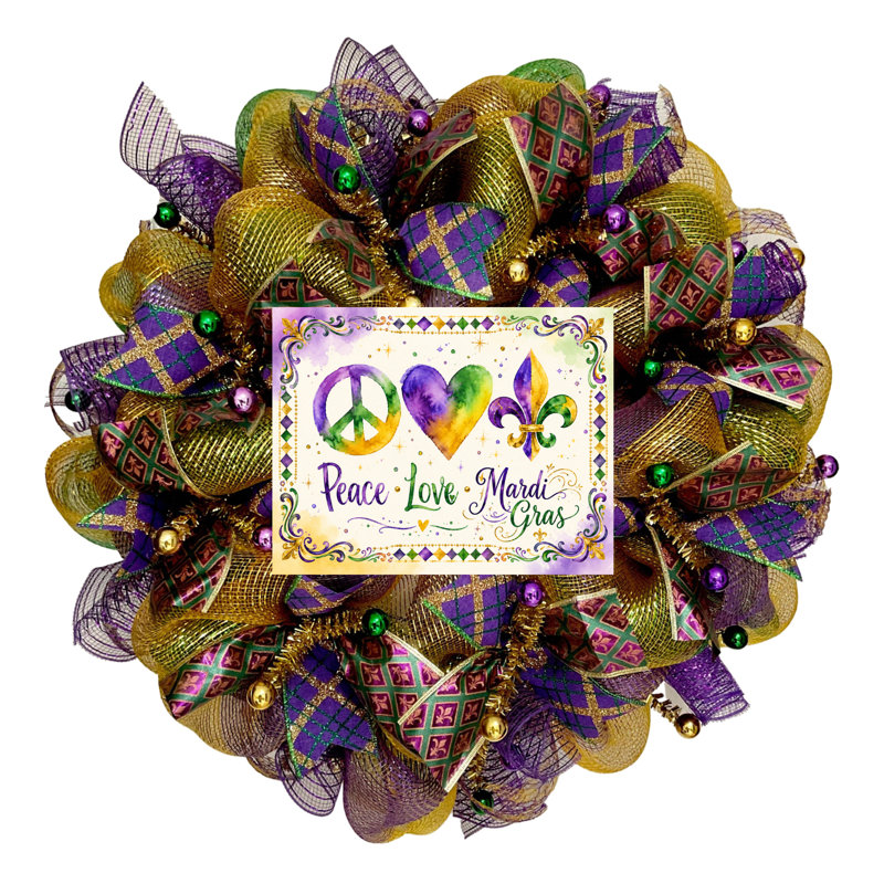 Couronne en maille Peace Love Mardi Gras