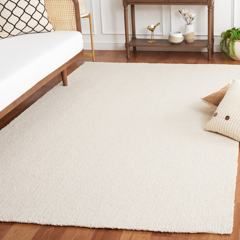 Borinka Solid Color Hand Tufted Wool Area Rug in Ivory, Rectangle 5' x 8'