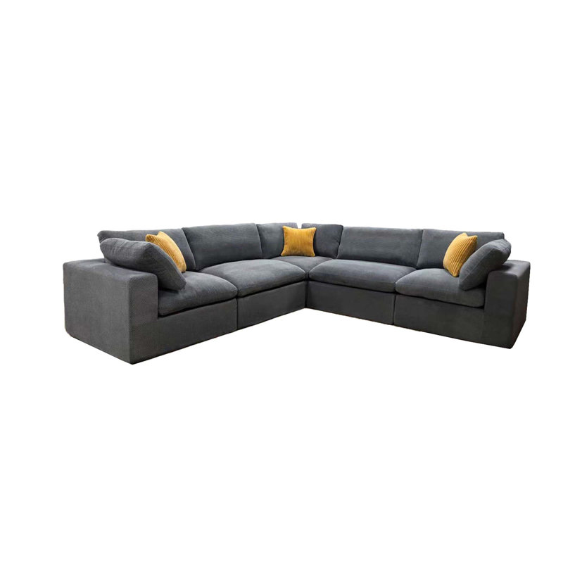 Grain de café modulaire entièrement rembourré avec coussins décoratifs, Mélange de polyester - gris clair