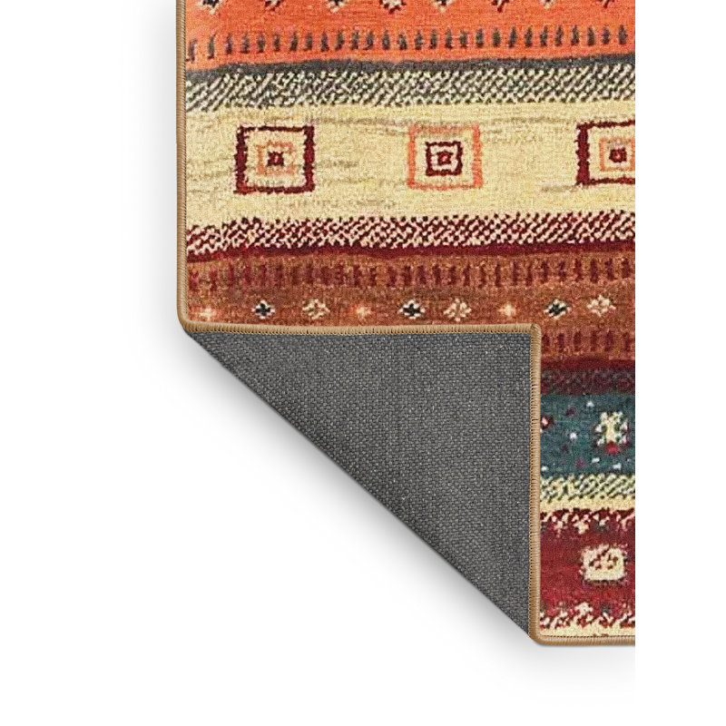 Tapis contemporain brun / rouge / jaune, Rectangle 4 pi x 6 pi