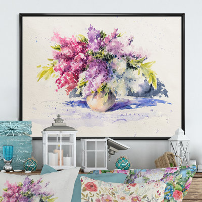 «White Violet Lilacs Vase», reproduction sur toile avec cadre flottant