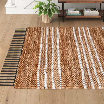 Tapis rayé en coton / cuir / jute tissé à la main Preston
