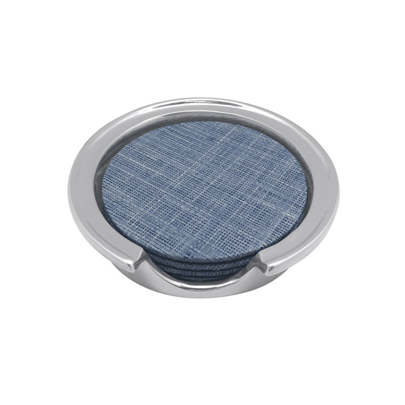 Heather Blue Faux Grasscloth Coaster Set with Holder