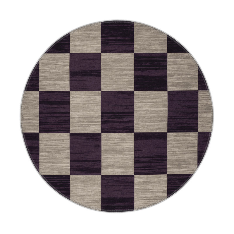 Checkered Purple Indoor and Outdoor Area Rug, Rectangle 5' x 7'