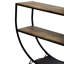 Console rustique industrielle avec forme demi-lune, métal texturé, finition bois vieilli, ajoutant une touche rétro à votre espace-556996301