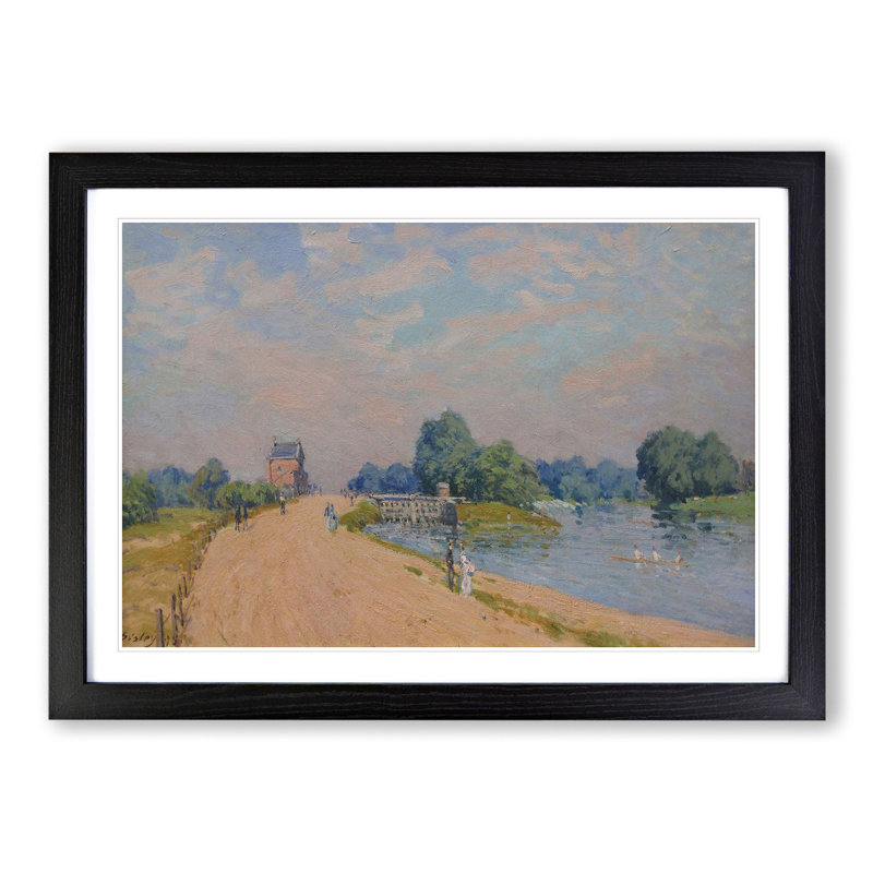 Road to Hampton Court by Alfred Sisley - Picture Frame Painting, Black Framed, 48cm H x 65cm W x 2cm D