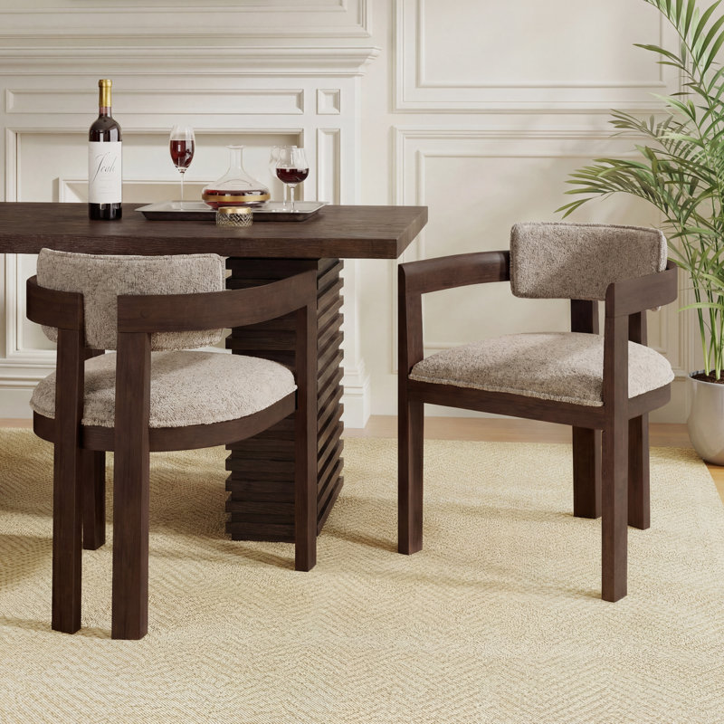 Chaise rembourrée en bois Lyddia, Cadre brun clair bouclé / espresso, 2