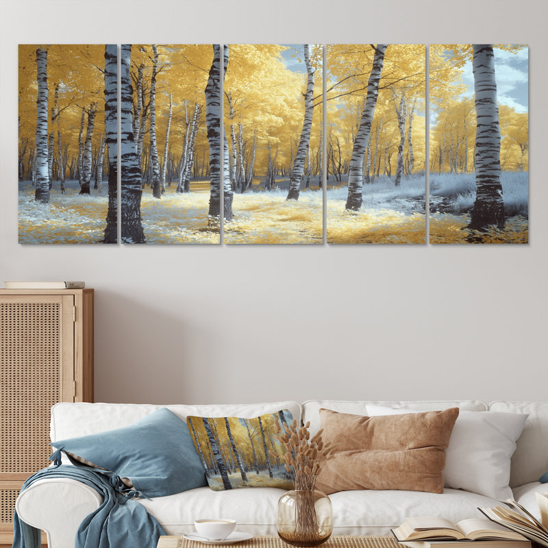 Bouleau jaune dans la forêt, photo I - ensemble d'art mural forêt, H 28 po x l 60 po