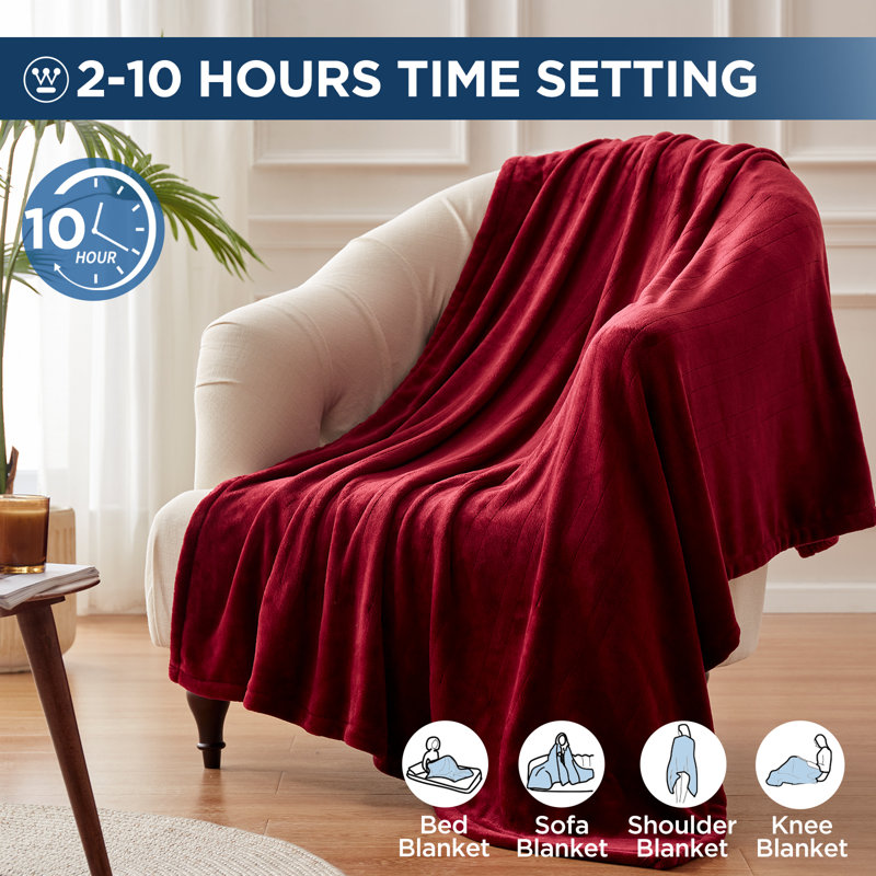 Westinghouse Flannel Heated Throw, 50" W x 60" L, Beige