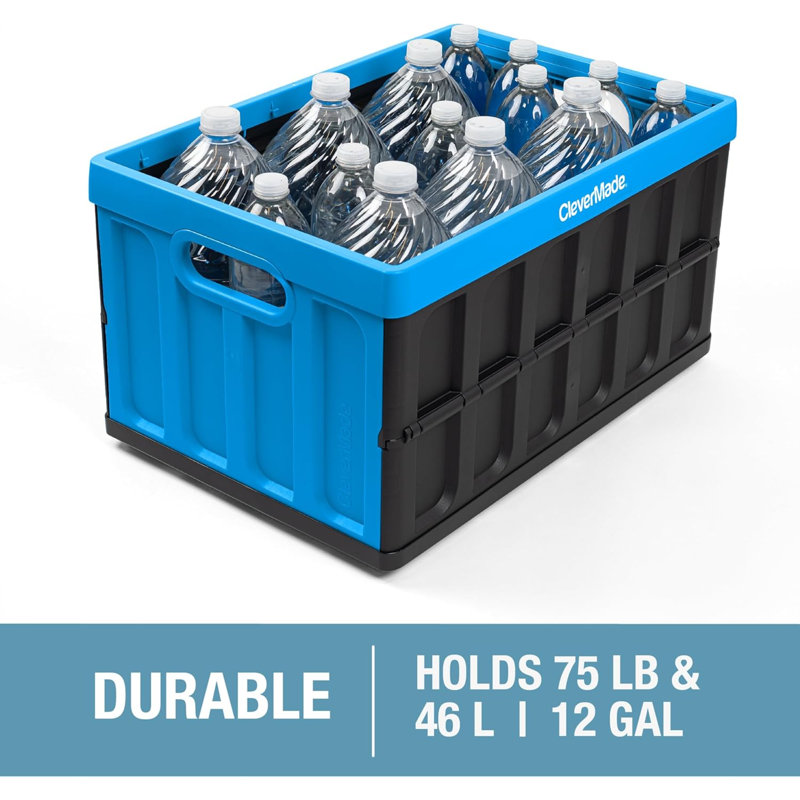 Collapsible Storage Bin (With Lid), 3PK - 62L (16 Gal) Folding Plastic Stackable Utility Crates, Holds 100Lbs Per Bin - Solid Wall Clevercrate For Organizing, Storage, Moving