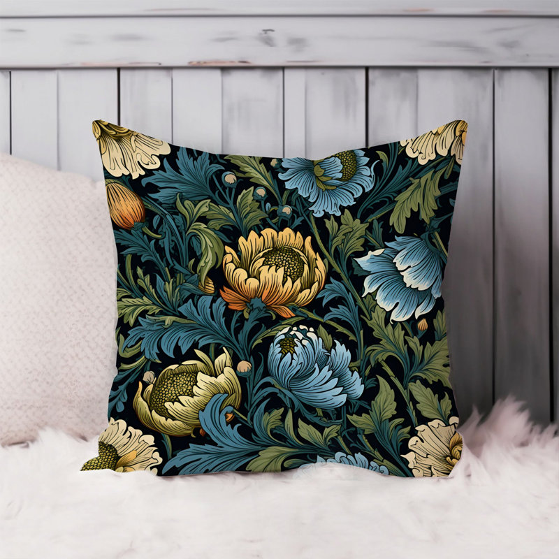 Animals William Morris Birds Damask Pattern I Cottage, 18" H x 18" W, Botanical Damask Flowers Leaves XVI