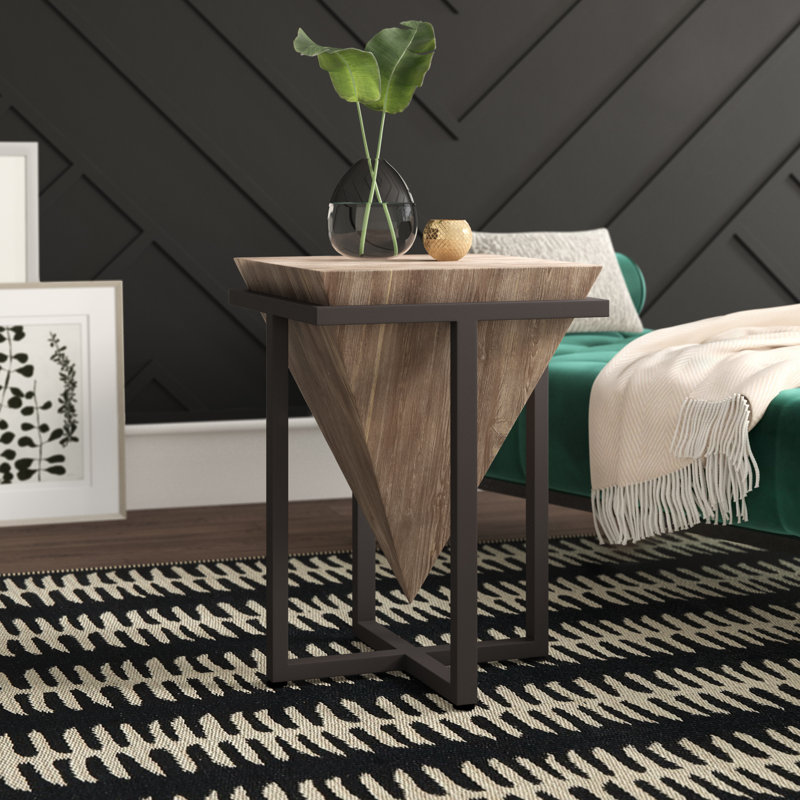 Sakcham Solid Wood Top End Table, Gray Wash/Black