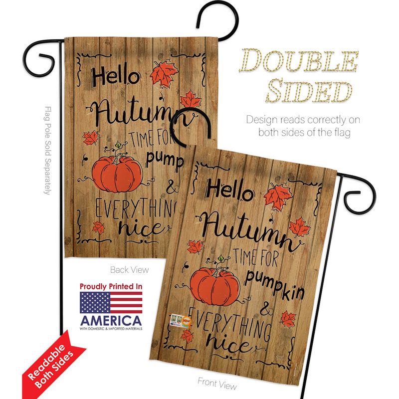 Hello Autumn Time For Pumpkin 2-Sided Polyester 18.5 x 13 in. Flag Set
