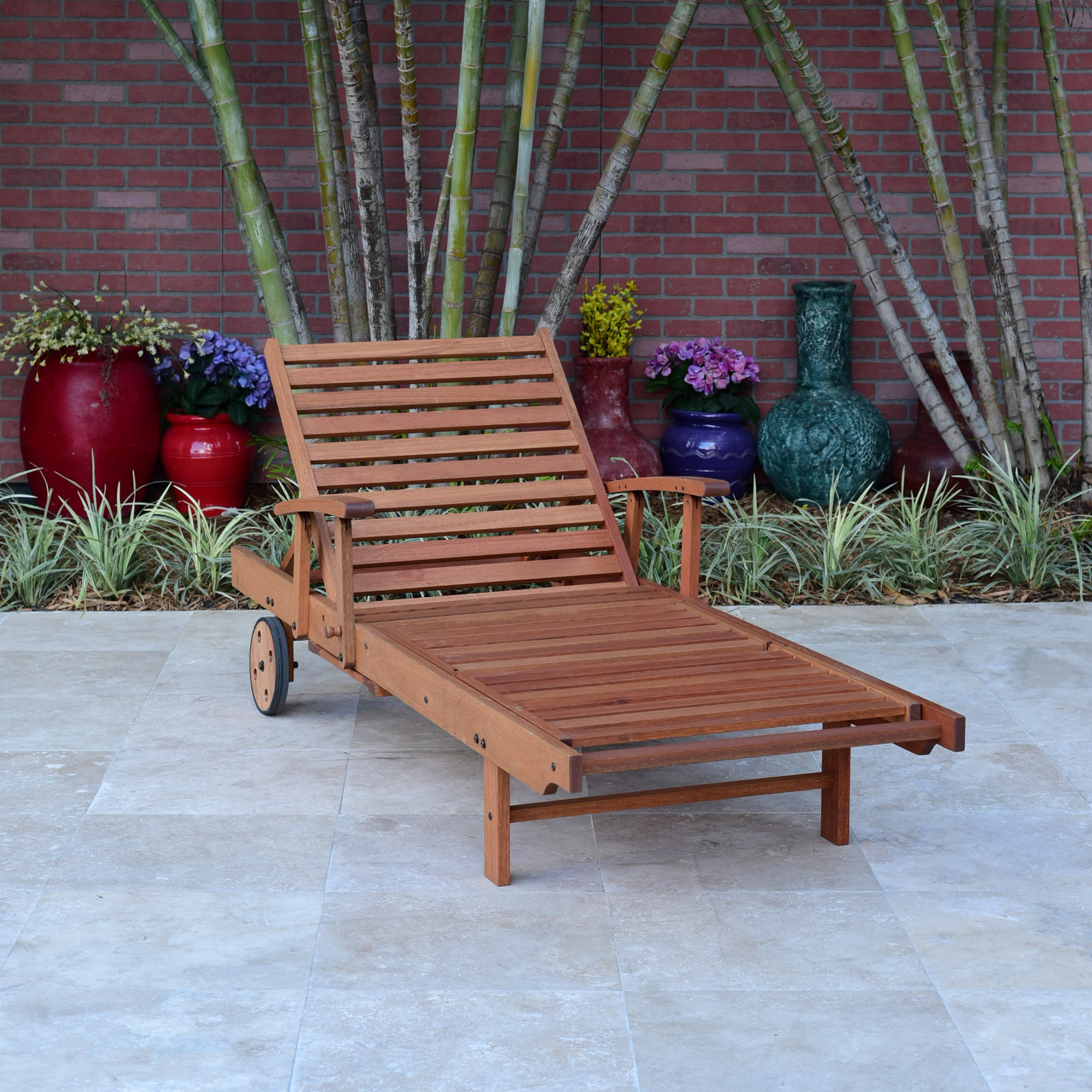 Alyisa 31'' Outdoor Eucalyptus Chaise Lounge