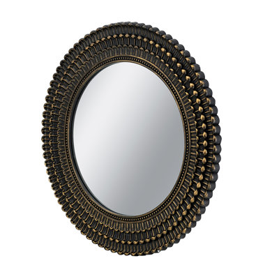 Miroir d'appoint rond 26,5 po Lumen avec texture tissée et verre de haute qualité