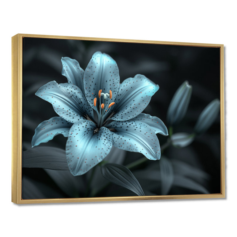 Photo moderne sur verre lys blanc et bleu moderne II, Cadre flottant doré, H 16 po x l 32 po