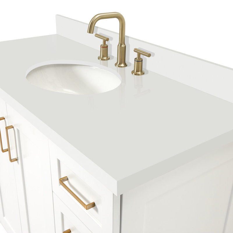 Freitas 48'' Solid Wood Single Bathroom Vanity, White, Oval, White Quartz
