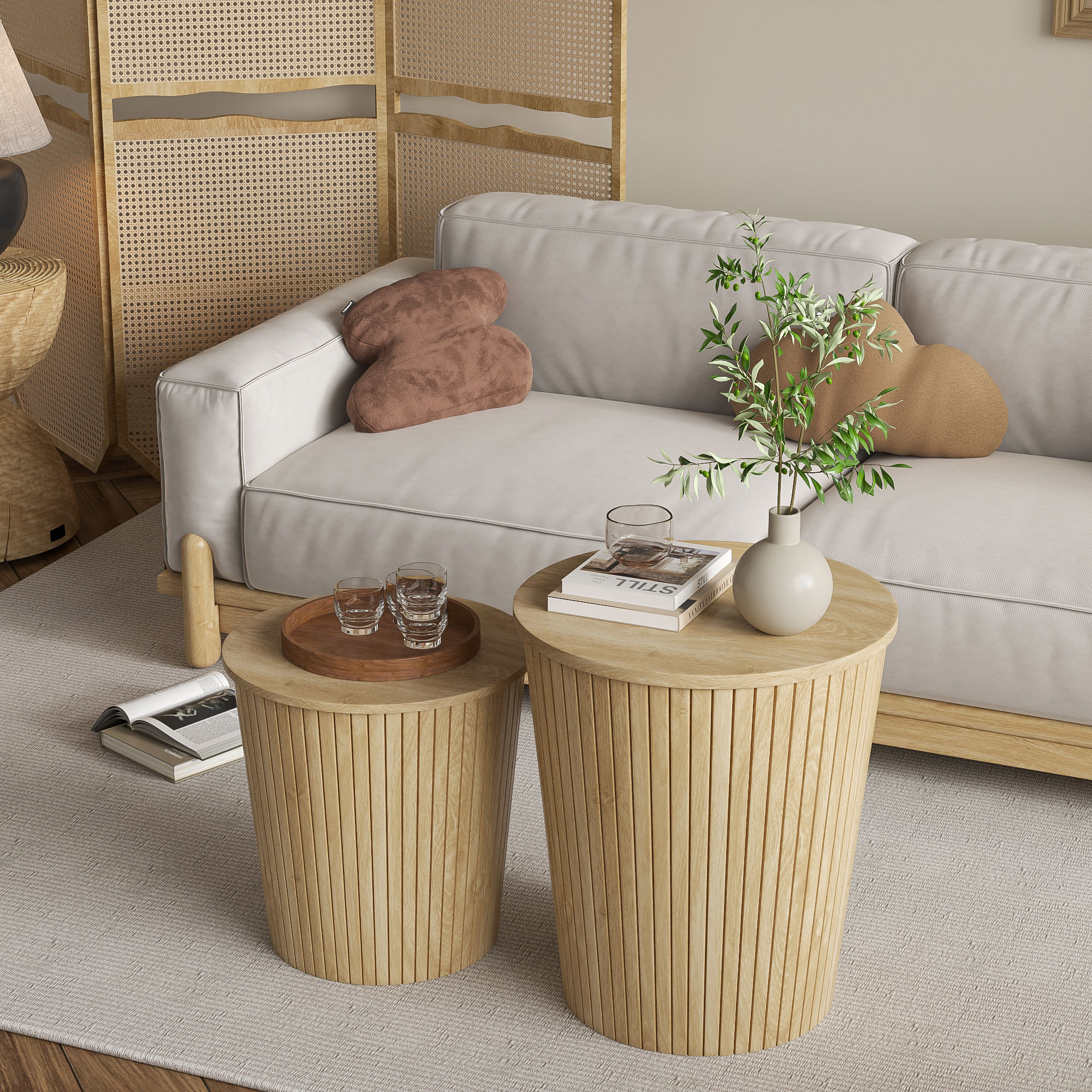 Ebern Designs Table basse ronde, ensemble de 2 tables gigognes, tables ...