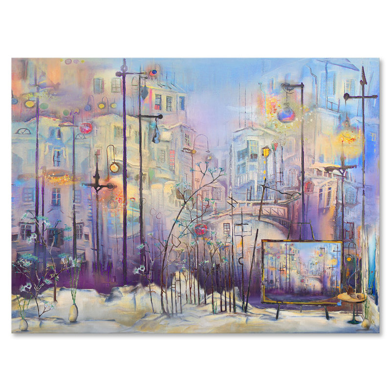 Abstract Pastel Cityscape - Painting on Canvas, Wrapped Canvas, 16" H x 32" W x 1" D