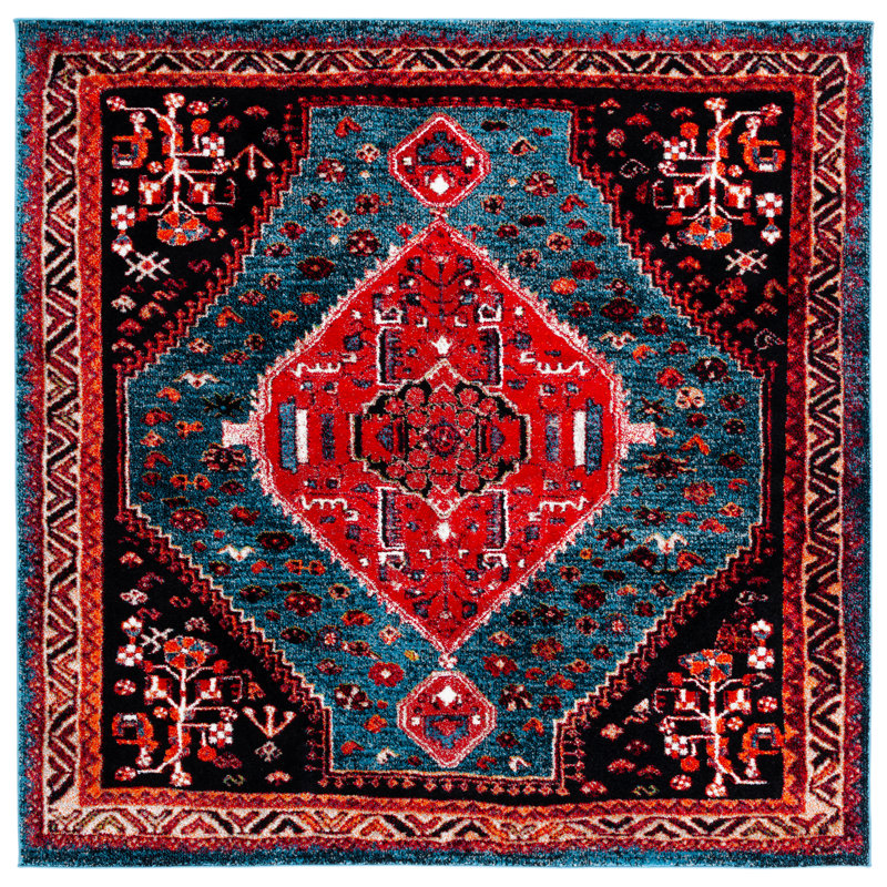 Tapis oriental turquoise / rouge Emereigh, Carré 6 pi 7 po