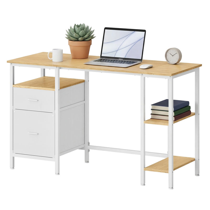 Adjustable Height and Modular Computer Desk, Natural Oak/Matte White