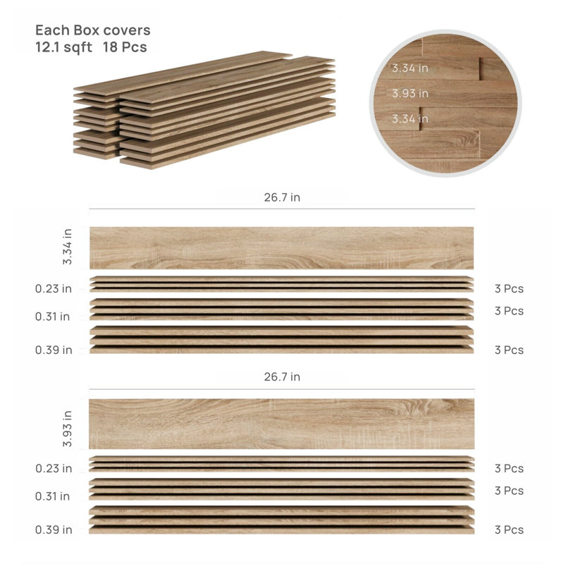Panneaux muraux décoratifs Barteldina | Panneaux de fibres à densité moyenne | 26,7 pi x 3,93 po | 12,16 pieds carrés, Blanc