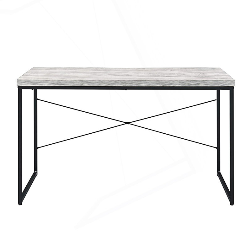 Bureau d'écriture rectangulaire en faux béton, Blanc antique / noir