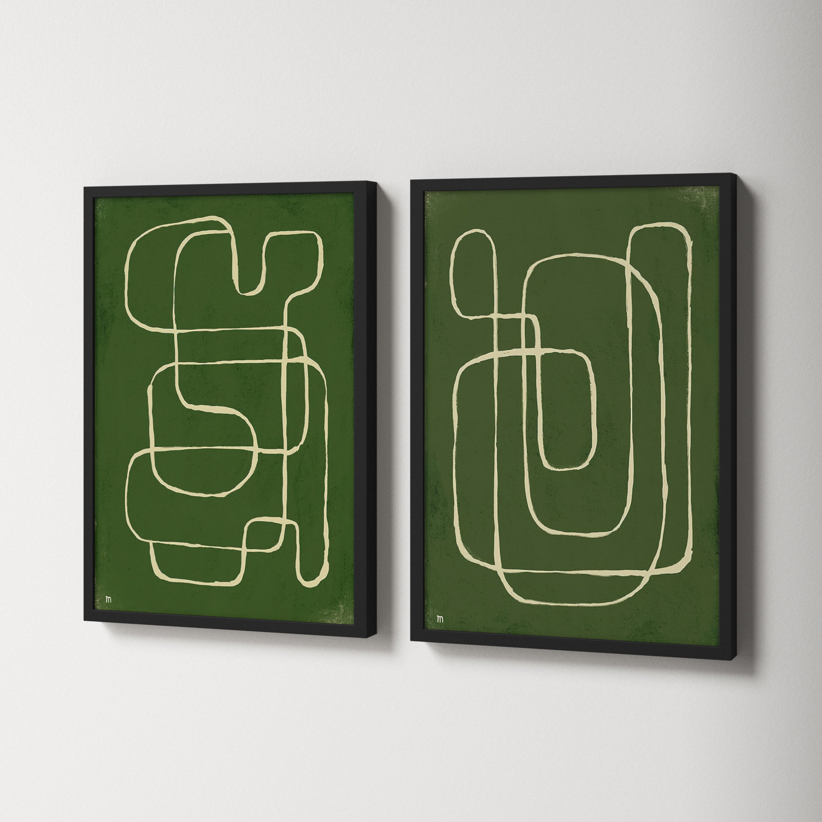 Line Works 2-Piece Painting Set, Black Framed Paper, 30" H x 42" W x 1.25" D