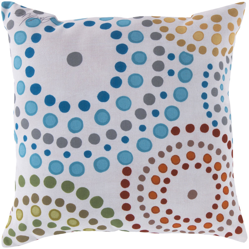 Series of Circles Bright Blue/Lime/Burnt Orange Outdoor Throw Pillow, 18" W x 18" D